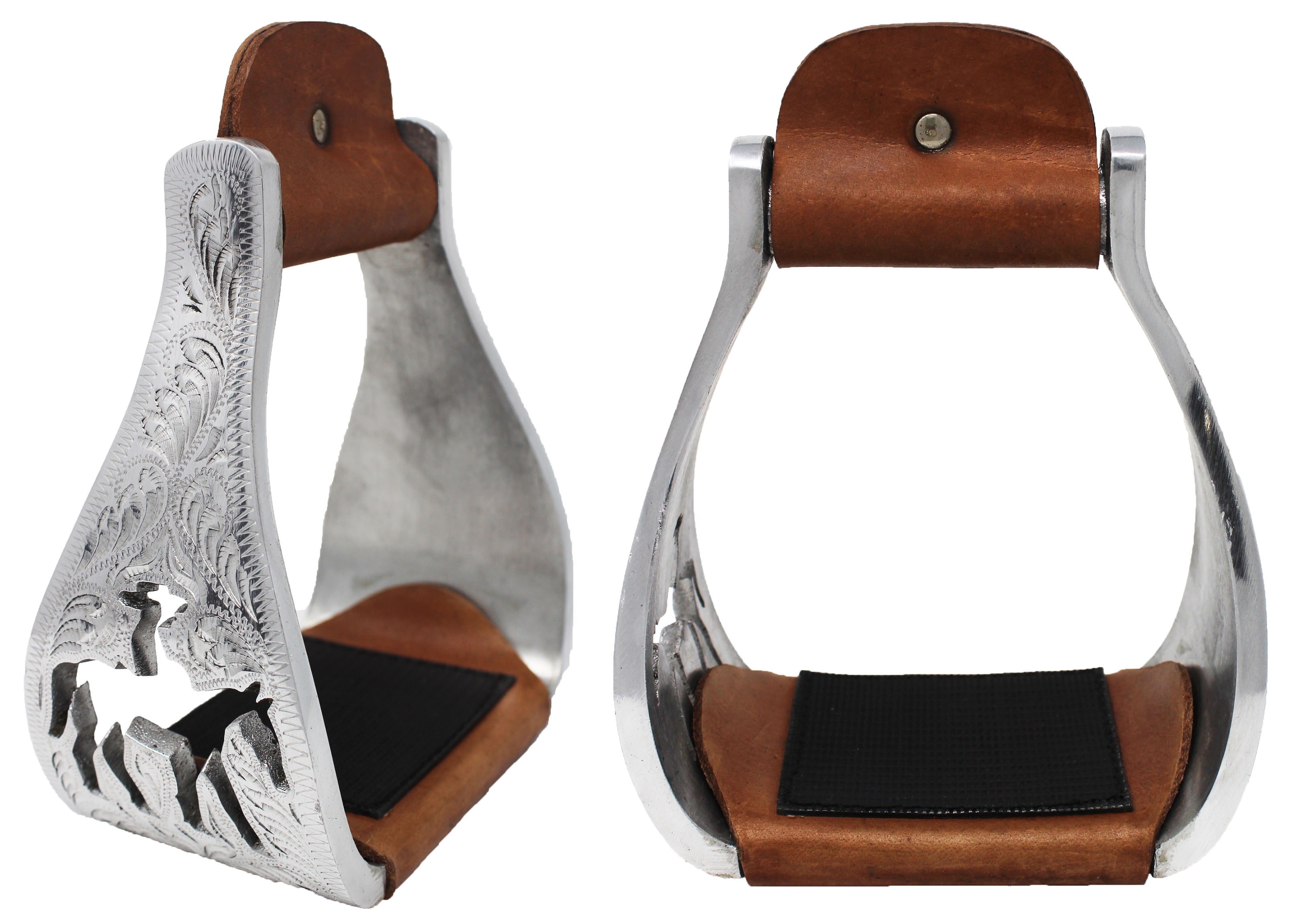 Horse Saddle Aluminium Western Riding SS Stirrups Leather Tread 51146