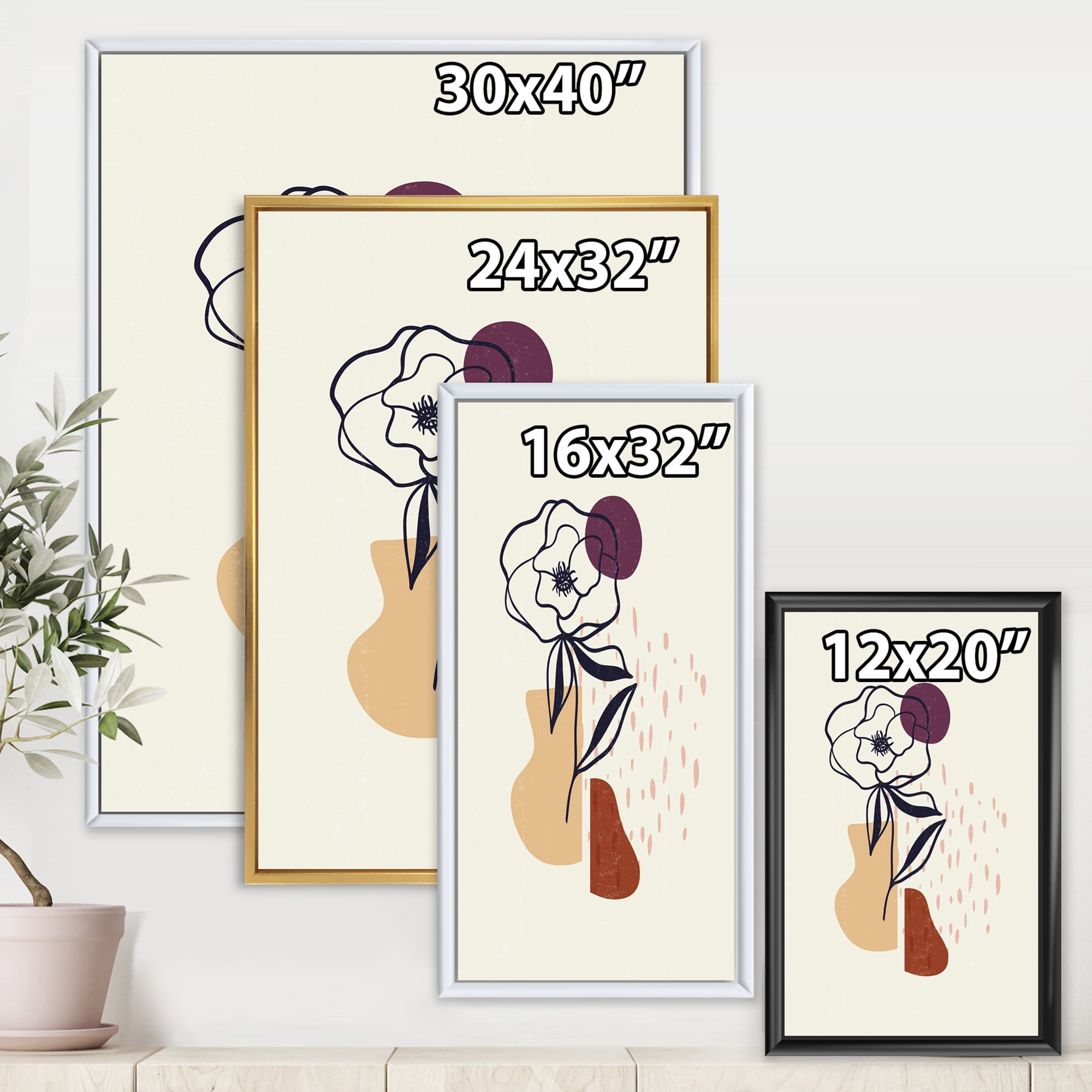 Designart 'Minimalist Shapes With Ancient Flower I' Modern Framed Canvas Wall Art Print