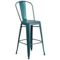 thumbnail image 1 of 30'' High Distressed Kelly Blue-Teal Metal Indoor-Outdoor Barstool with Back, 1 of 9