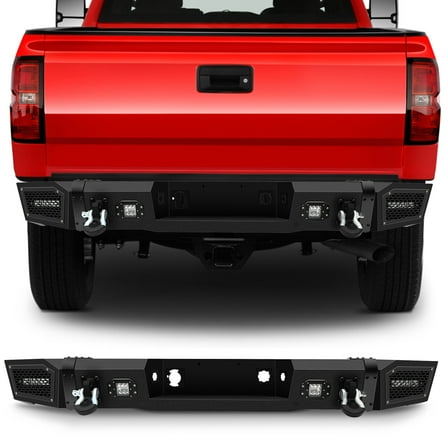 SCITOO Steel Rear Bumper fit for 2011-2014 for Chevy Silverado 2500 3500 HD Bumper,W/D-rings and LED Lights(Texture Black)