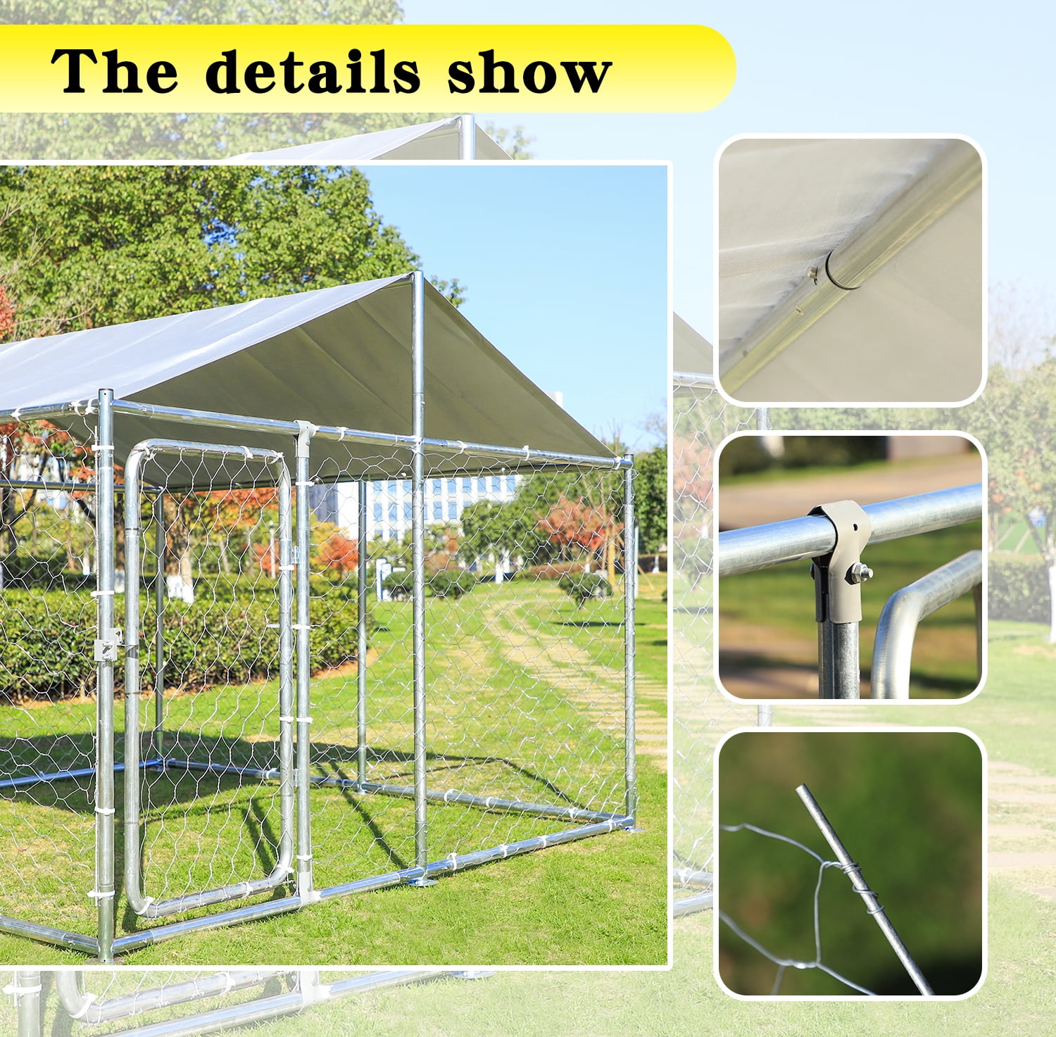 Large Outdoor Dog Kennel Durable Dog Cage with Waterproof Cover, 90"x90"x45"