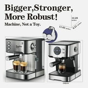 Plum Chef 20 Bar Espresso Machine with Milk Frother Steam Wand, Professional Coffee Maker for Cappuccino & Latte, ESE POD Compatible, 1.5L Removable Water Tank, Stainless Steel