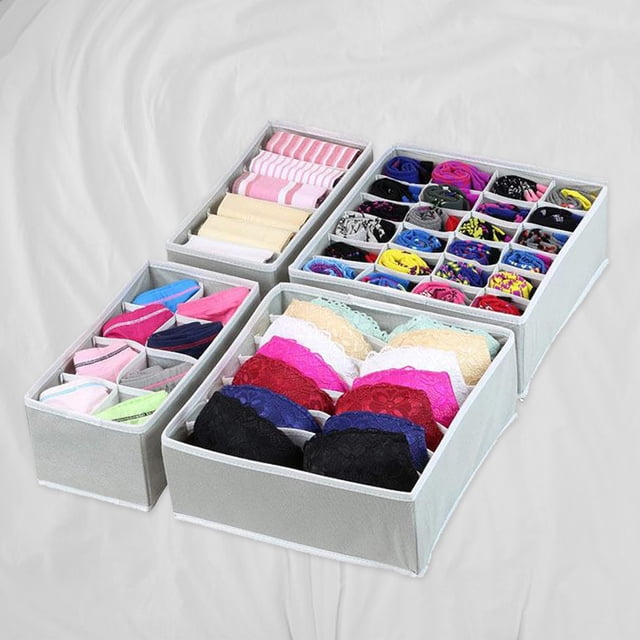 4 organizadores de cajones de calcetines, caja de almacenamiento de guardarropa para bufandas/sujetadores (gris claro) Sywqhk Libre de BPA