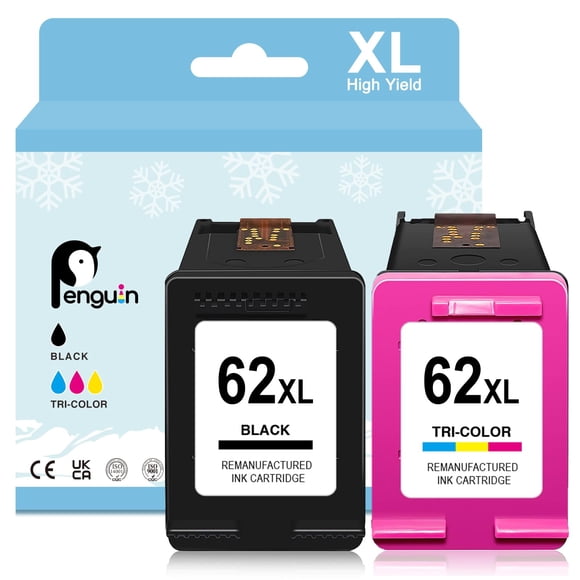 Paquete combinado de cartuchos de tinta Penguin 62XL de alto rendimiento en negro y color
