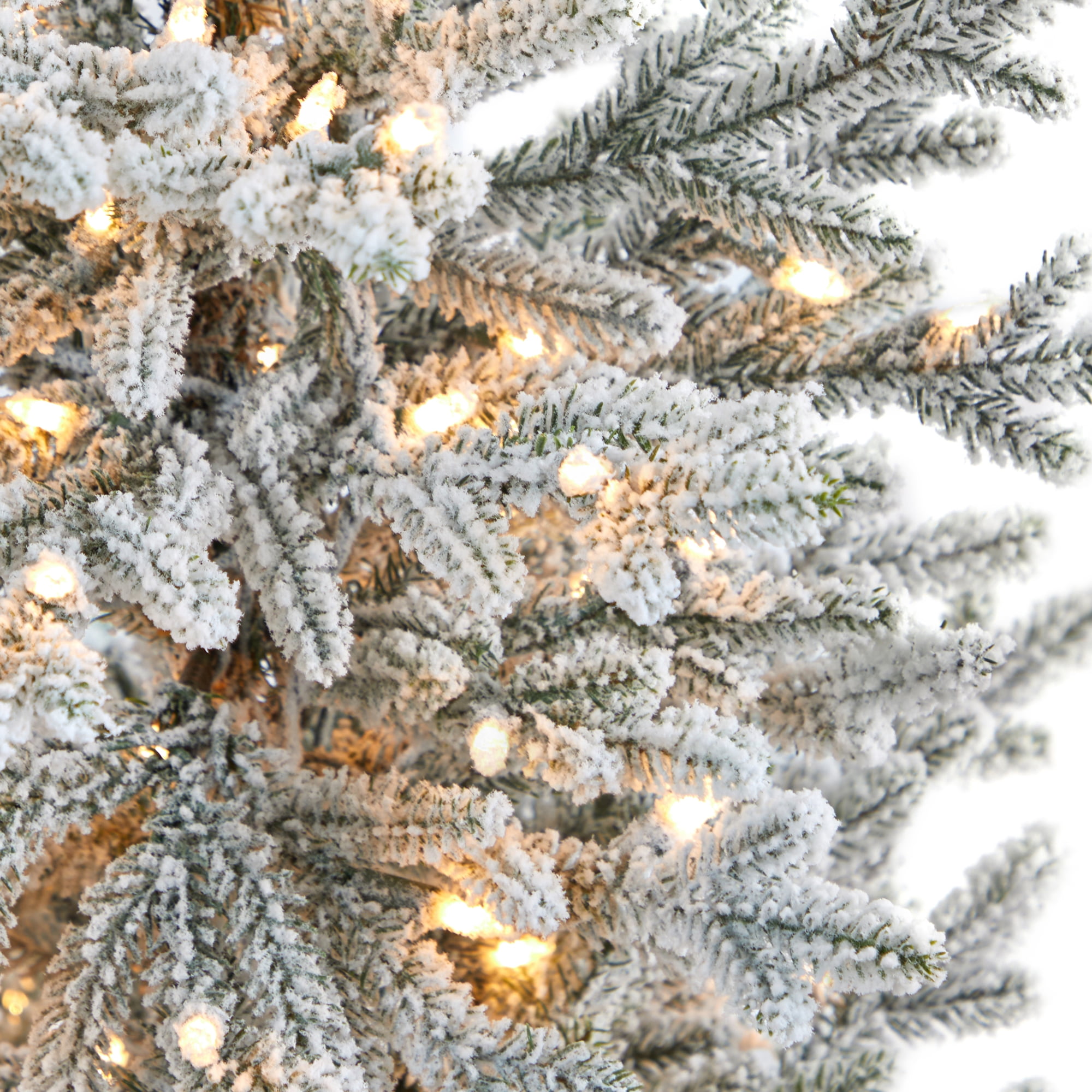 Nearly Natural 57" Flocked Fraser Fir Artificial Christmas Tree, Prelit with 300 Warm White Lights