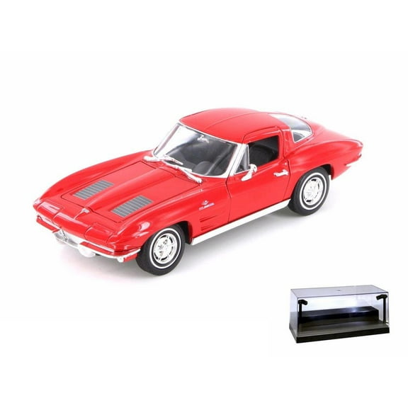 Diecast Car w/LED Display Case - 1963 Chevy Corvette Hard Top, Red - Welly 24073WR - 1/24 scale Diecast Model Toy Car