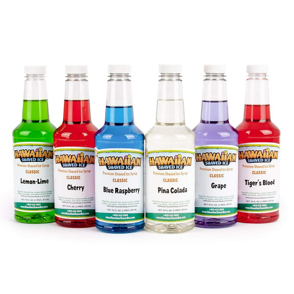 Hawaiian Shaved Ice Snow Cone Syrup 6 Flavor Pack Pints