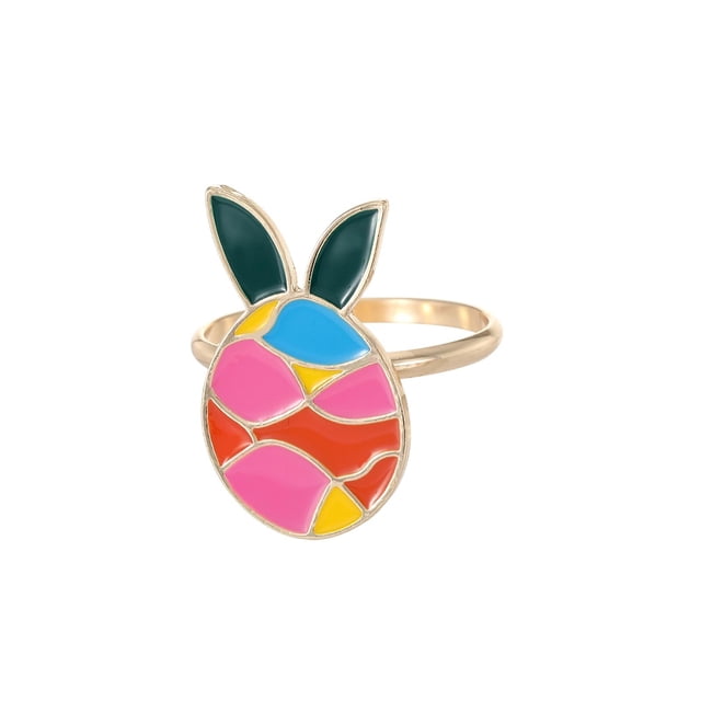Easter Bunny Ears Metal Napkin Ring Colorful Cute Easter Egg Layout for Western Restaurant Table Setting