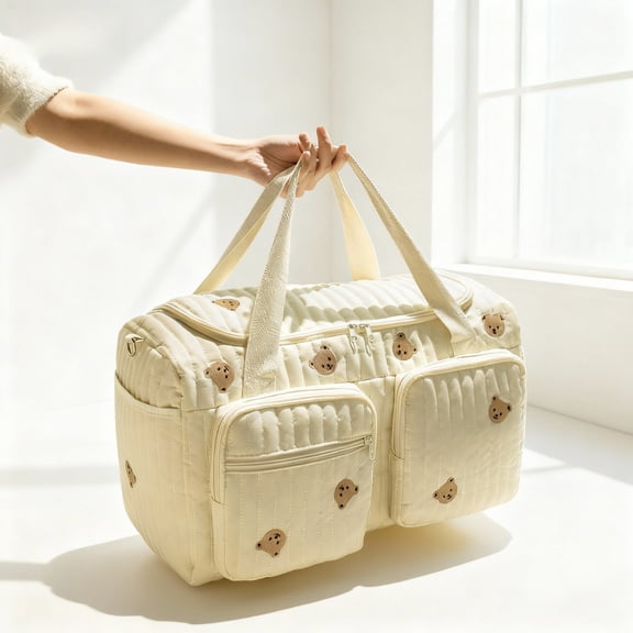 Cute Diaper Bag Tote, Quilted Duffle Bag, Large Diaper Bag, Soft Mommy Hospital Maternity Bag Nappy Storage (1PC, 17.7"x8.6"x10.2")