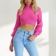 thumbnail image 1 of Top corto con cuello redondo, estilo informal, Top ajustado para mujer, traje diario con manga farol, 1 of 7