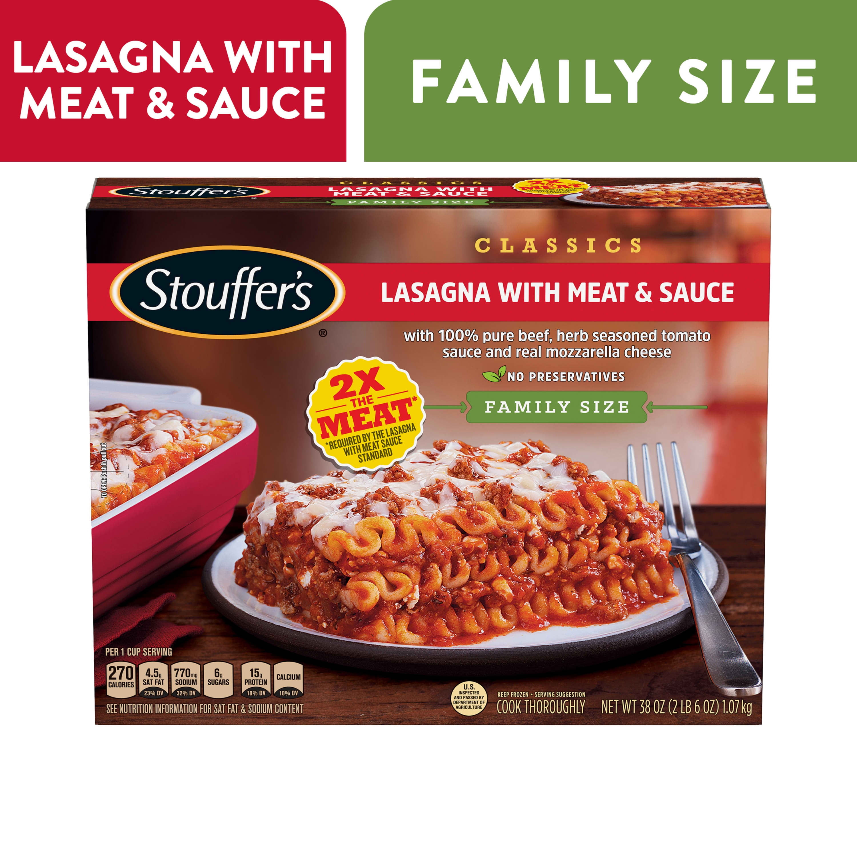 Stouffer's Meat and Sauce Family Size Lasagna Meal, 34 oz (Frozen)