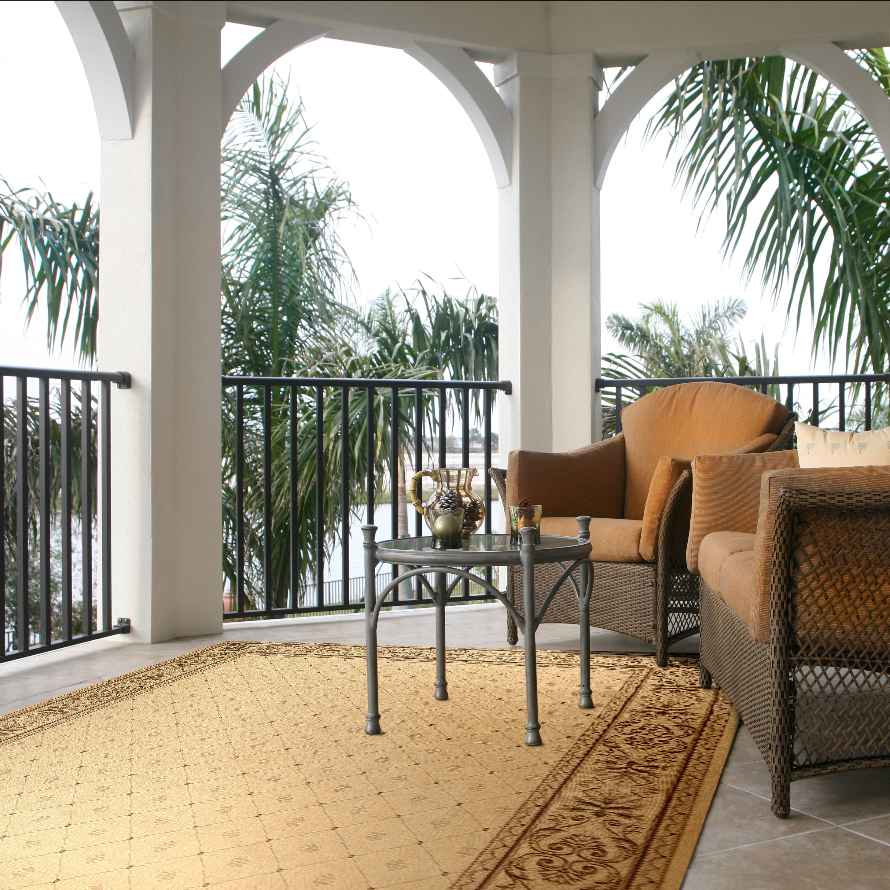 Safavieh Courtyard Derek Oriental Indoor/Outdoor Area Rug, Natural/Brown, 8' x 11'
