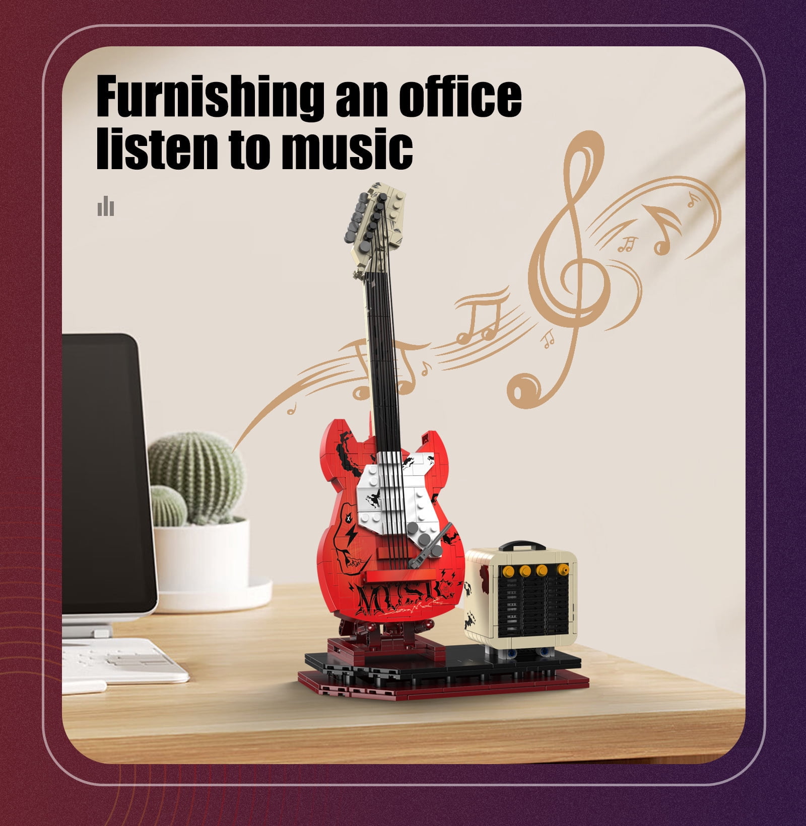 500+PCS Building Blocks Guitar Bluetooth Speaker, Assembleable Music Decor with Stand, Compatible Major Bricks, Gift for Music Lovers Christmas Birthday Valentine's Day