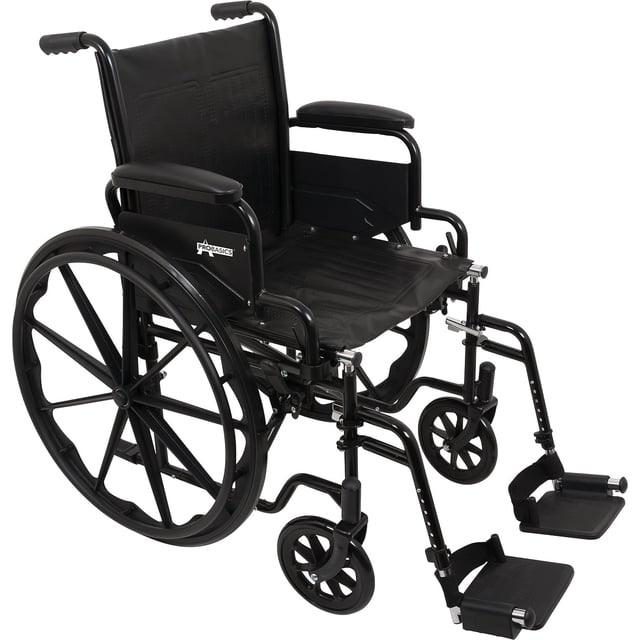 ProBasics Fauteuil Roulant Standard - Accoudoirs de Bureau à Dossier Rabattable - Capacité de Poids de 250 Livres - Noir - Repose-Pieds à Bascule - Siège 16 Pouces x 16 Pouces