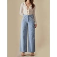 thumbnail image 6 of Women'S High Waisted Jeans Boyfriend Baggy Wide Straight Leg Casual Denim Pants Trousers Light Blue L, 6 of 9