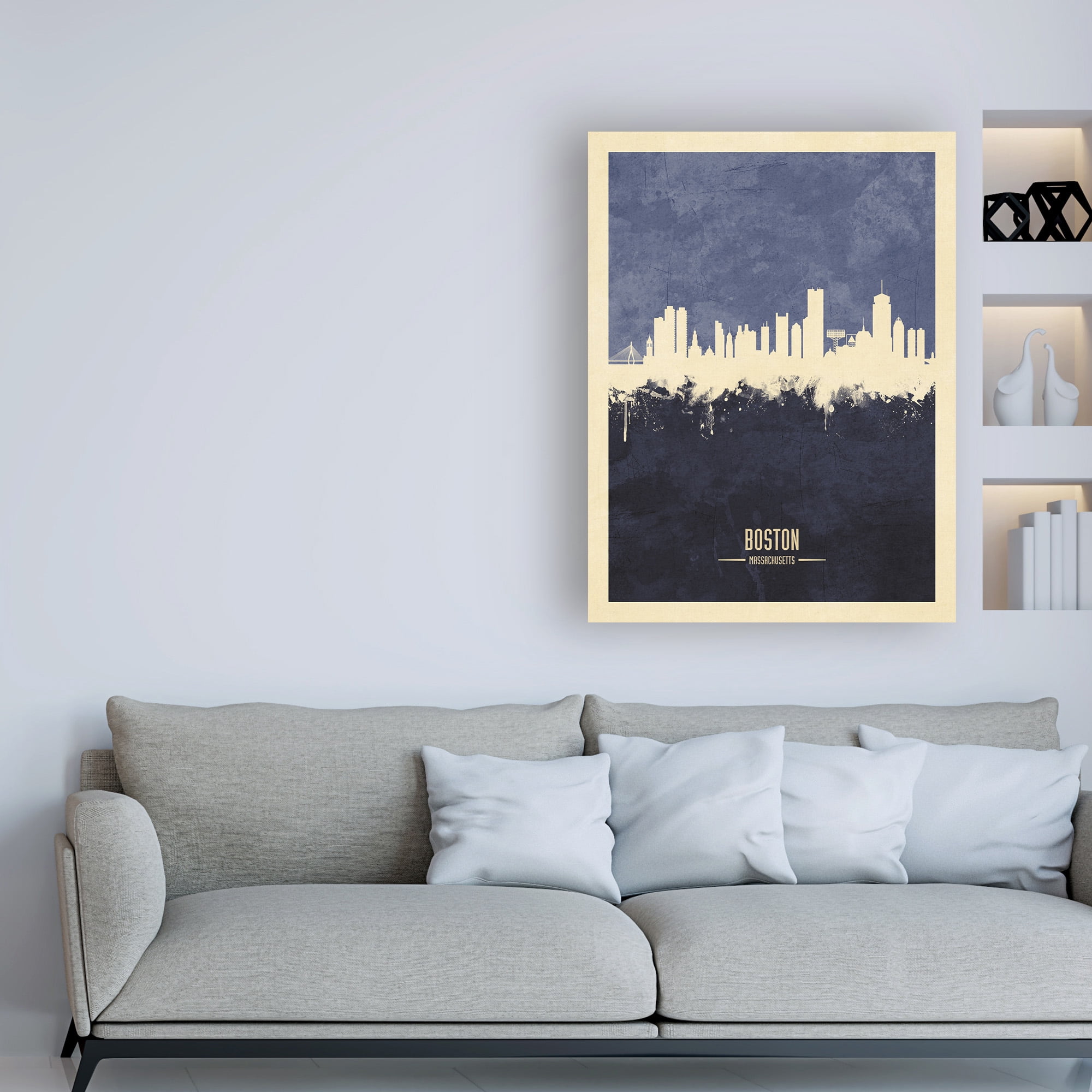 Trademark Fine Art 'Boston Massachusetts Skyline Navy' Canvas Art by Michael Tompsett