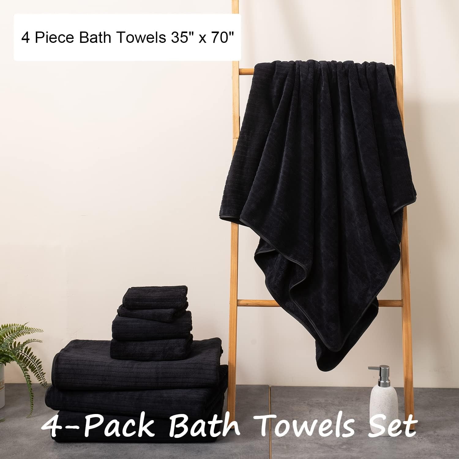 Jessy Home 4 Pack Black Stripe Large Bath Towels Set Oversized Microfiber Bath Sheet Soft Towel Set