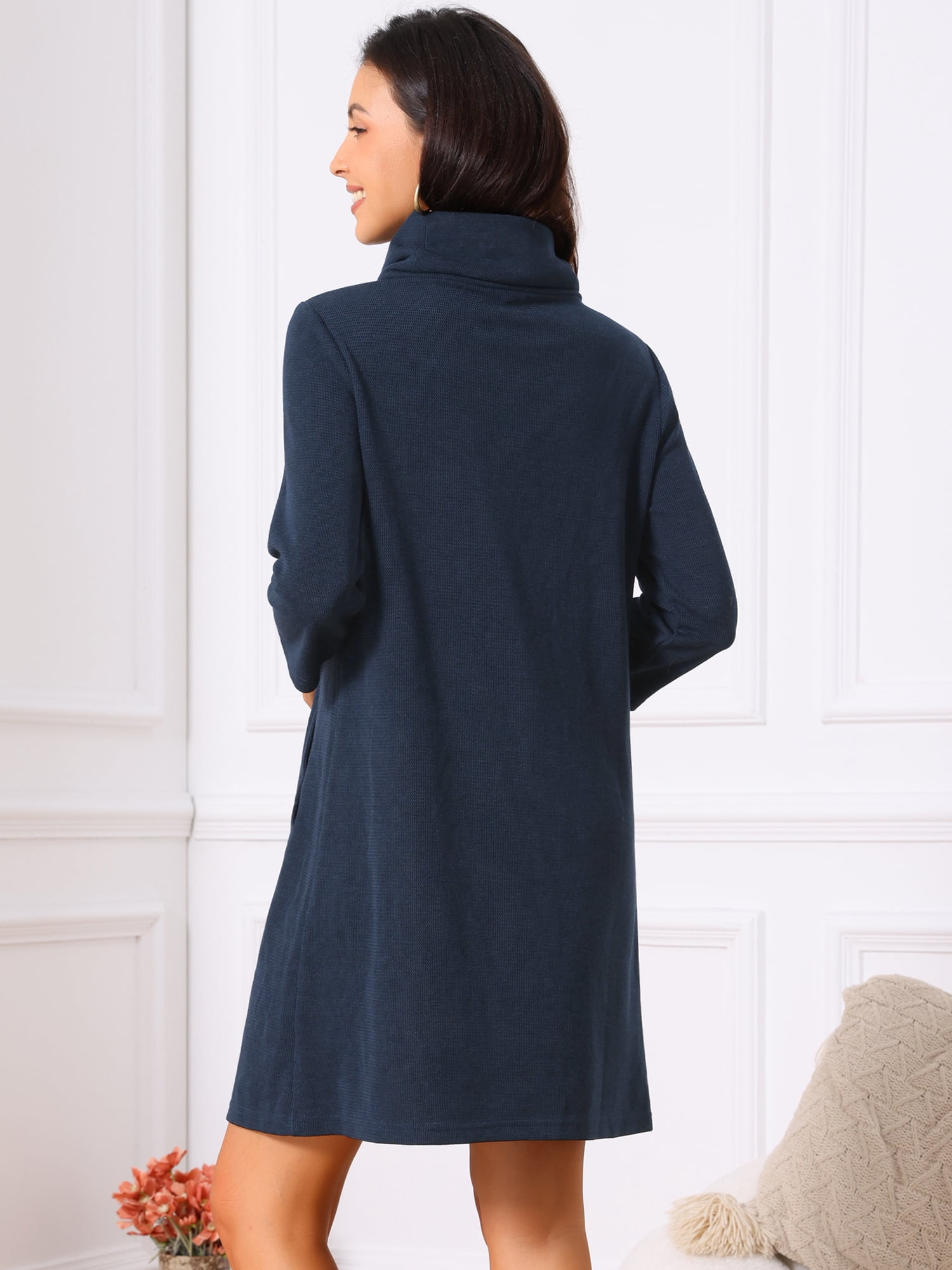 DARING DIVA Women's Knit Dress Turtleneck Pullover Sweater Mini Dress XL Dark Blue