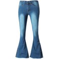 thumbnail image 5 of Women's Flared Jeans, High-Waist Stretch French-Style Jeans, Loose-Leg Buttoned Denim Pants, Flared Denim Jeans (S-5XL) Blue S, 5 of 7