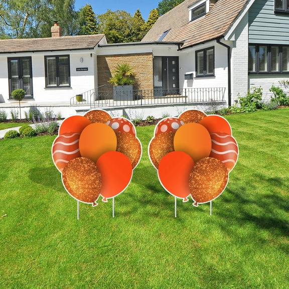 Victory Store Orange Balloon Outdoor Birthday Party Signs with Stakes 22742a, Set of 2