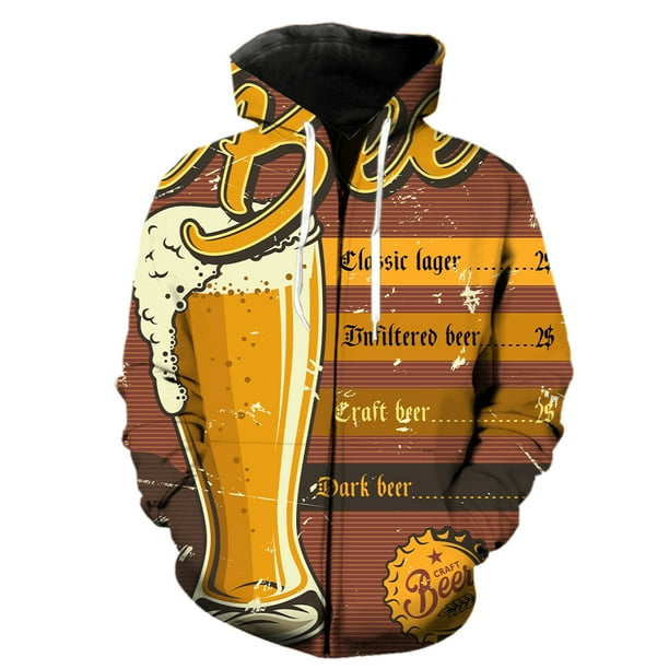 Sudadera con capucha y cremallera para hombre, de manga larga, con estampado 3D de festival de cerveza de dibujos animados, estilo Harajuku de gran tamaño, gran oferta 2024, con capucha, genial.