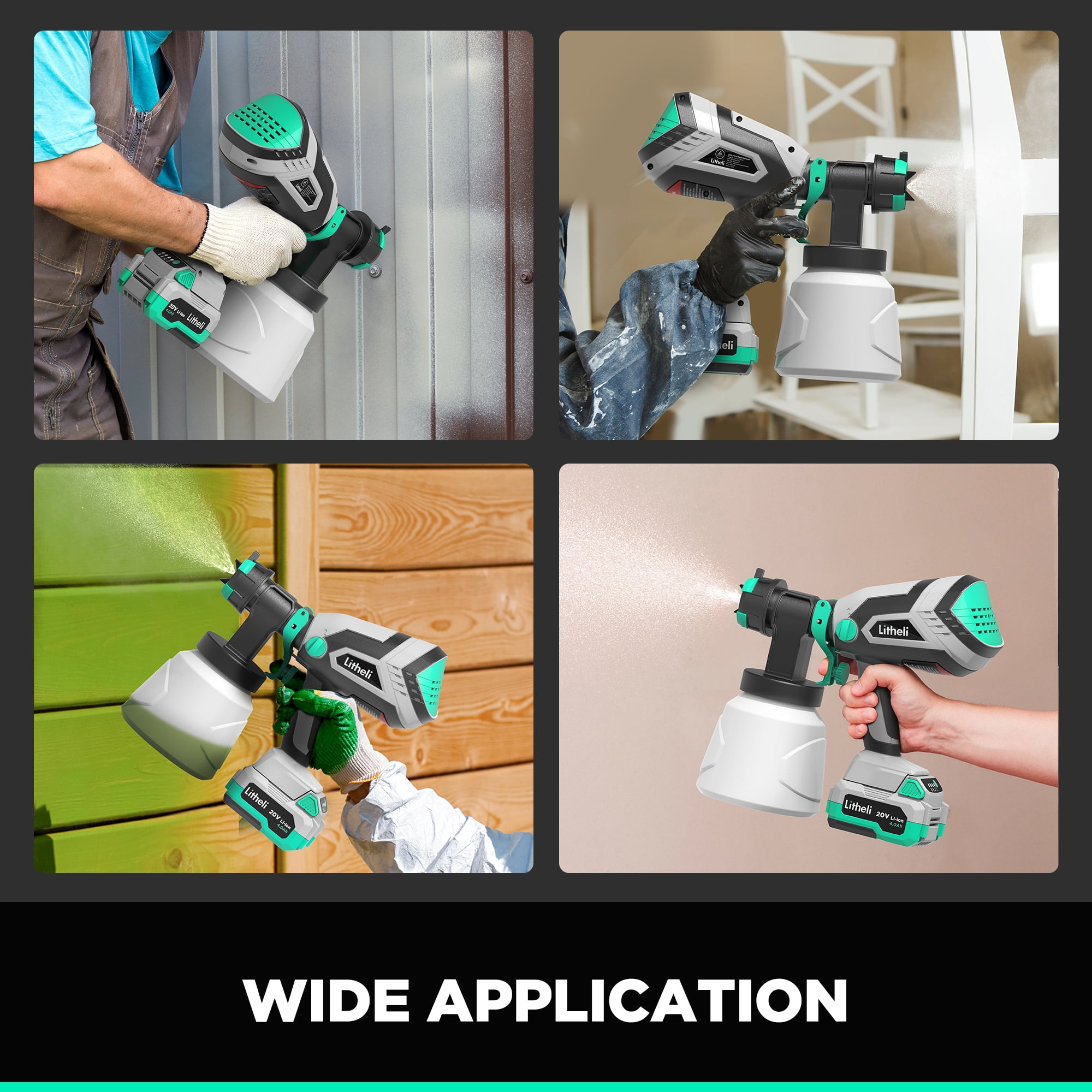 Litheli 20V Cordless HVLP Paint Sprayer Gun with 4.0 Ah Battery in