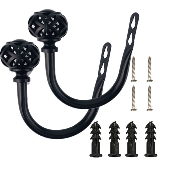 1 Pair of Metal Curtain Hooks - Curtain Hold Back Holder (Black)
