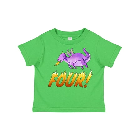 

Inktastic 4 Fourth Birthday Purple Dragon Breathing Fire Gift Toddler Boy or Toddler Girl T-Shirt
