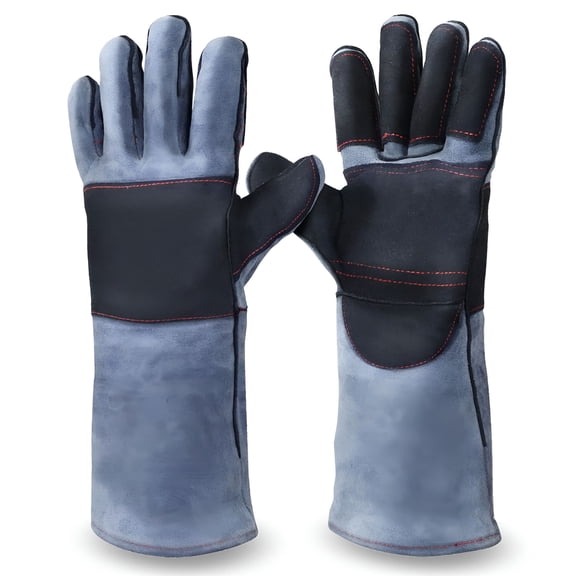 TELOLY Animal Handling Gloves Bite Proof Reinforced Leather Padding Gloves, Dog Cat Scratch, Reptile Snake, Gray