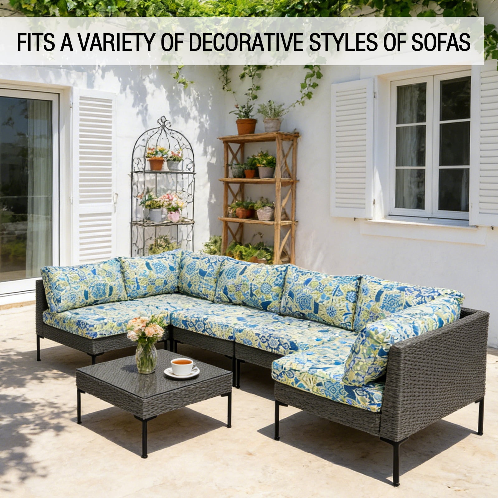 FKS LIFE 14-Piece Waterproof Patio Cushion Covers Set, Fade-Resistant Outdoor Cushion Slipcovers for Patio Furniture & Living Room, Versatile Replacement Covers for Couches, Chairs(25.6x25.6x3.9)