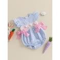 thumbnail image 5 of Baby Toddler Girls Rompers Easter Clothes 3 6 12 18 24 Months Rabbit Embroidery Plaid Fly Sleeve Summer Bodysuits Jumpsuits, 5 of 9