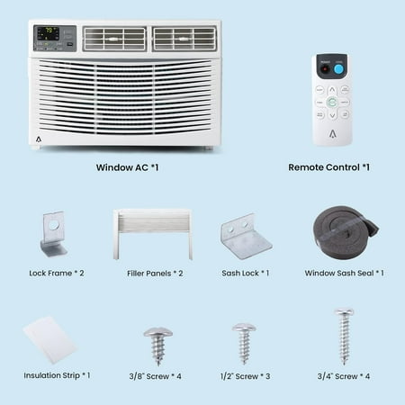 SOLLED 8,000 BTU Window Air Conditioner Cools 350 Sq Ft Quiet Energy Efficient AC Unit with Dehumidifier without WiFi Remote for Home Office White