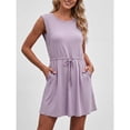 thumbnail image 4 of Womens Summer Dresses with Pockets Casual Crew Neck Sleeveless Solid Color T Shirt Sundresses, 4 of 8