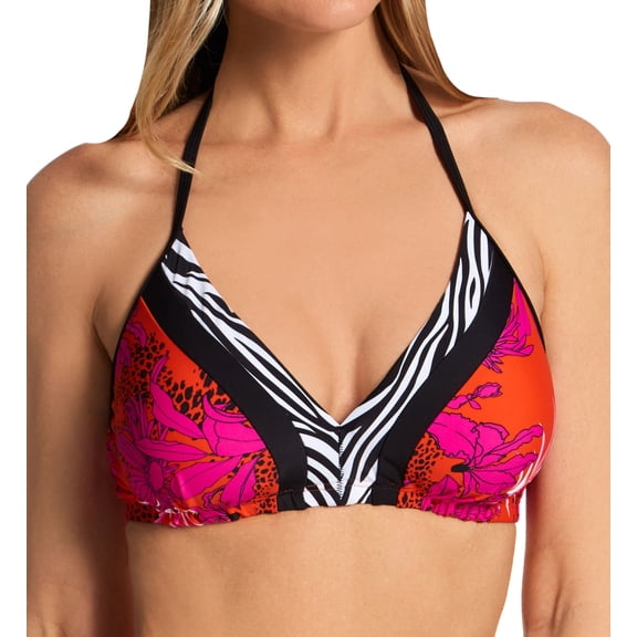 Women's Pour Moi 20710 In The Mix Non Wired Padded Triangle Swim Top (Animal Mix L)