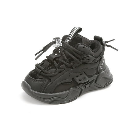 

Lacyhop Children Warm Shoes Low Top Running Shoe Lace Up Sneakers Sports Breathable Trainers Fashion Non-Slip Black Warm Lined 3Y