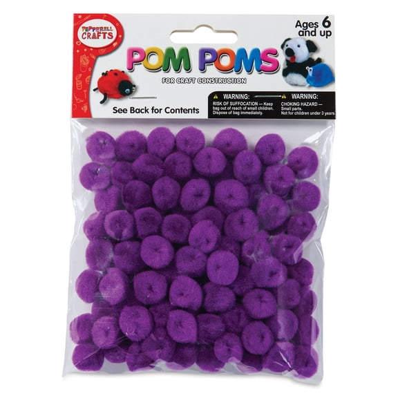 Pepperell Craft Pom Poms - Pkg of 100, 1/2", Purple