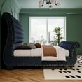 thumbnail image 6 of Merluxy Queen Size Bed Frame, Velvet Upholstered Platform Sleigh Bed With Scroll Headboard & Footboard, Button Tufted, No Box Spring Needed, Black, 6 of 8