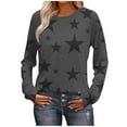 thumbnail image 2 of Tunics Tops for Women Long Sleeve Crewneck Star Printed Casual Pullover Sweatshirt Gray L, 2 of 8