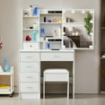thumbnail image 6 of Ciumeeo Vanity Set with Mirror and Lights, Makeup Vanity with 6 Drawers and Shelves, Makeup Table and Cushioned Stool Set, White, 6 of 10
