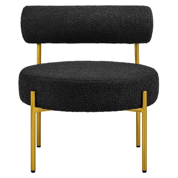 Modern Vanity Chair, Boucle Fabric Accent Chair with Metal Legs for Living Room Makeup Room, Black