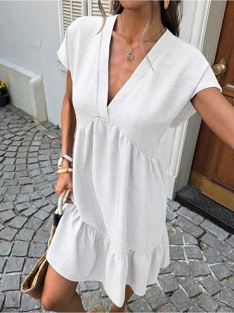 short white cottagecore dress Butterfly Applique Mesh Dress for Weddings