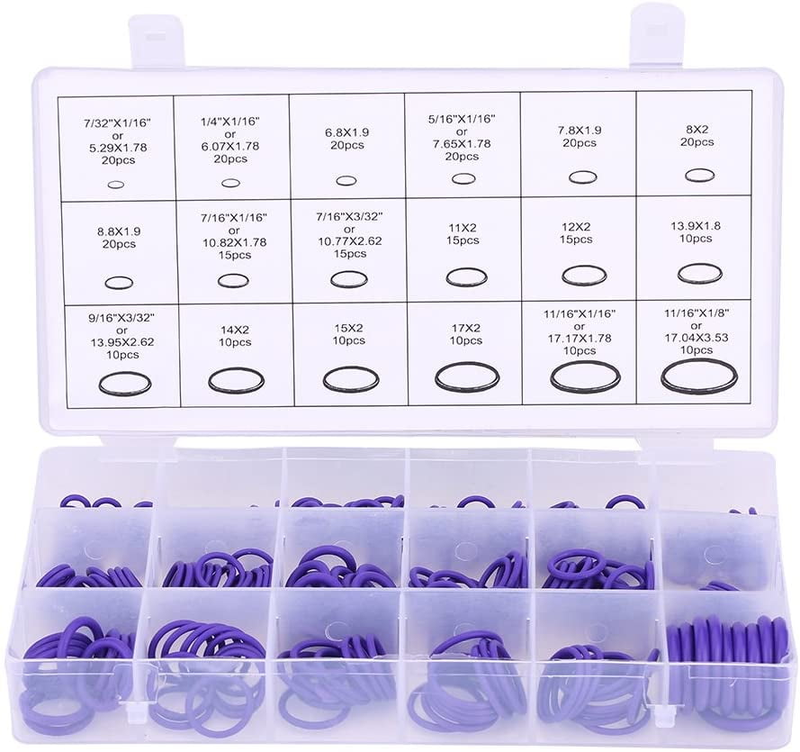 270Pcs Rubber Seal O-Ring Assortment Kit Auto Air Conditioning System Repair Tool(Purple)