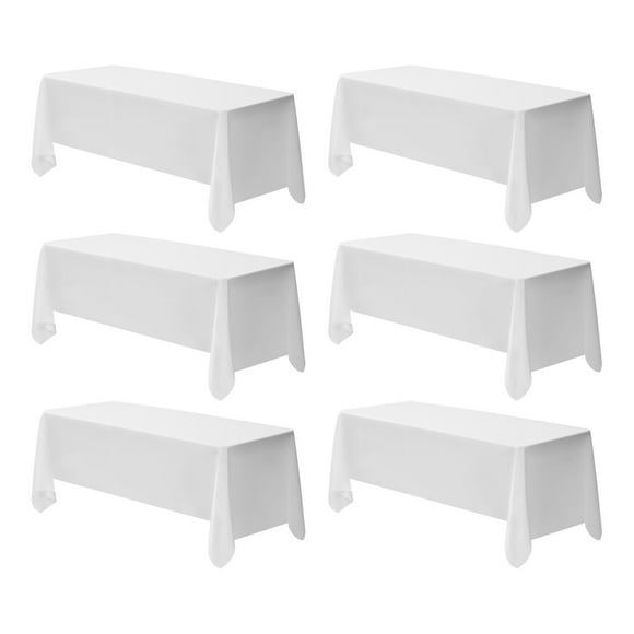 KFFKFF White Tablecloths for Rectangle Tables, 6 Pack, 70 x 120 Inches, Reusable and Machine Washable Table Clothes, Wrinkle-Resistant Polyester Fabric Table Covers