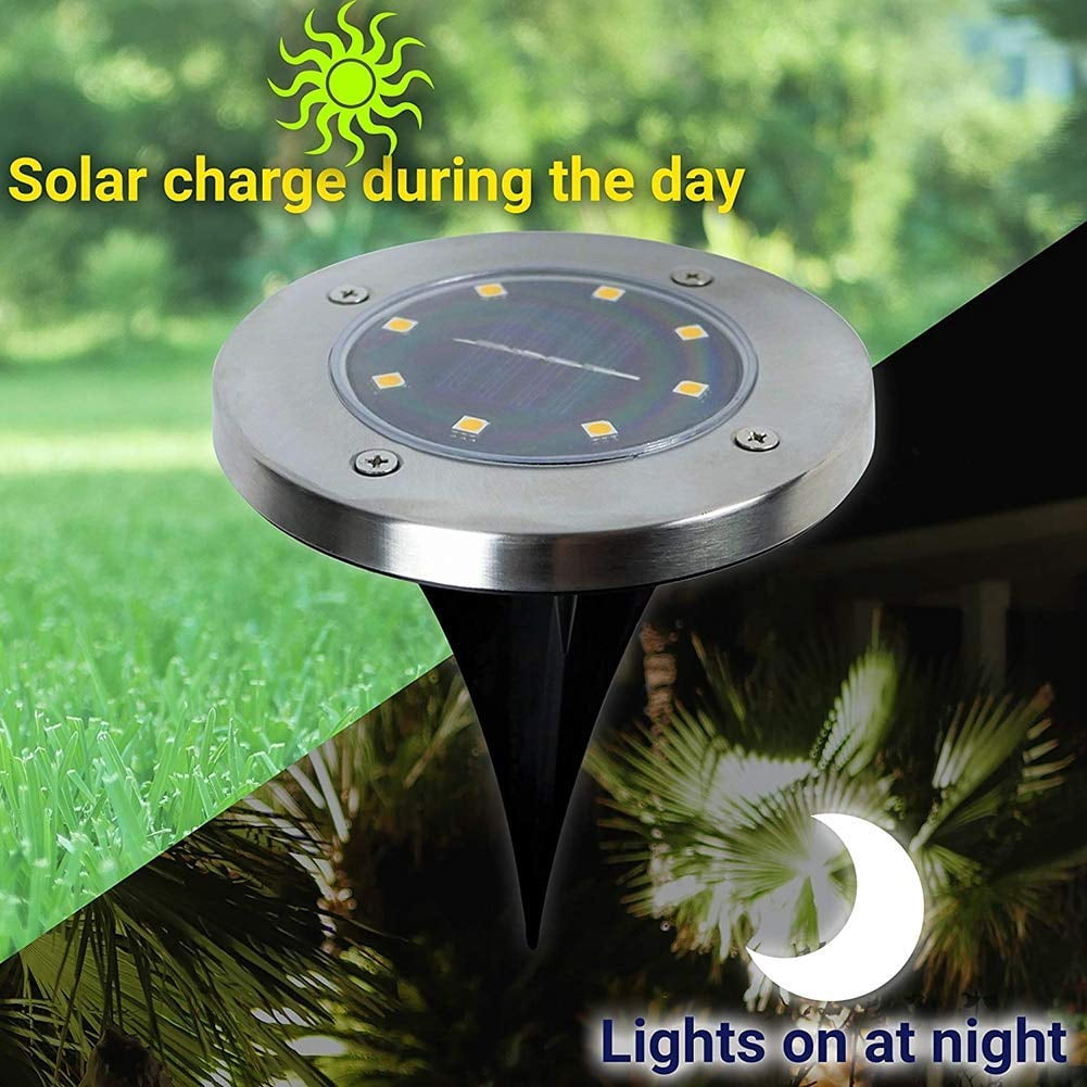 GLUAAE Solar Ground Lights - 8 LED Solar Garden Lights Outdoor，Disk Lights Waterproof In-Ground Outdoor Landscape Lighting - Warm White