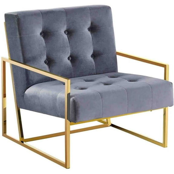 Pemberly Row Modern 31.5" Velvet Accent Chair in Gray/Gold Plated