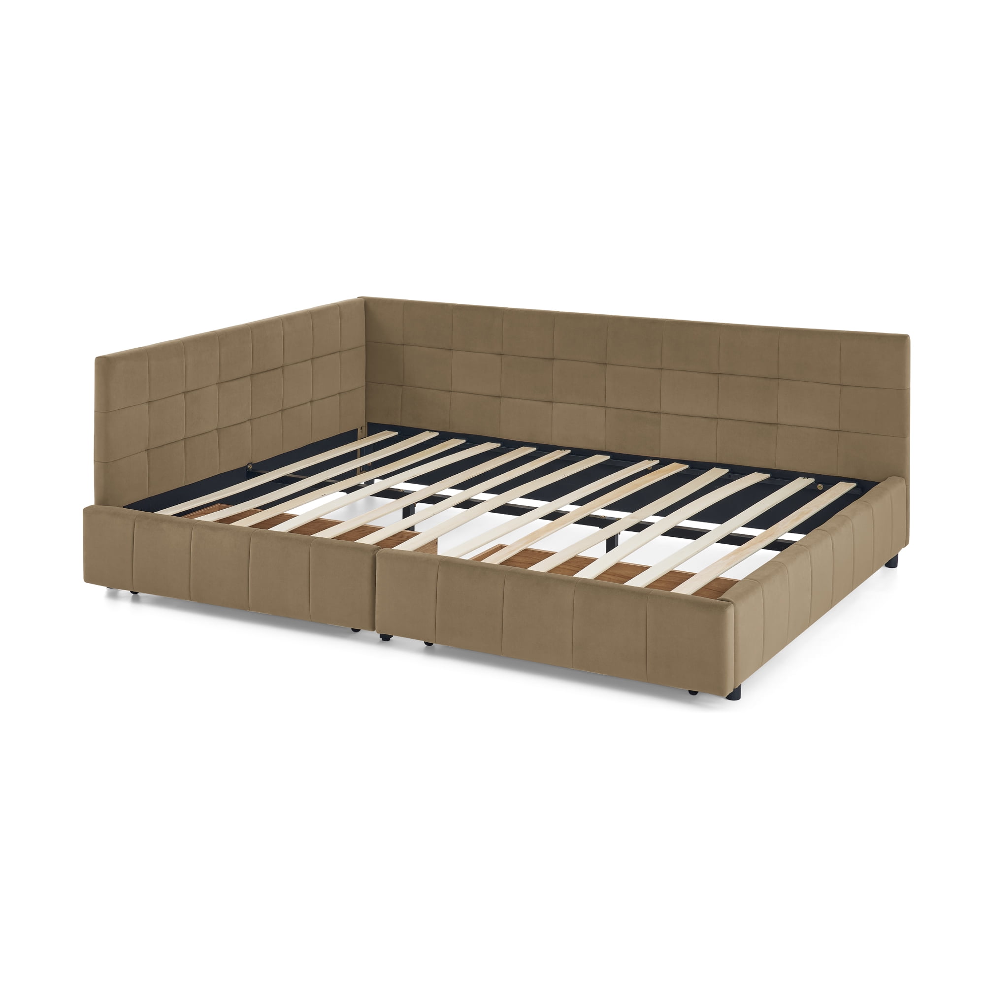 Queen Size Storage Upholstered Tufted Bed Frame, Sofa Bed Frame with Comfortable Backrest and Armrests, Queen Size Bed for Bedroom, Living Room,Velvet, BROWN(85.5''*64.5''*29.5'')