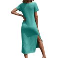 thumbnail image 3 of Solid Color Women V Neck Short Sleeved Casual Side Slit Dress, 3 of 4
