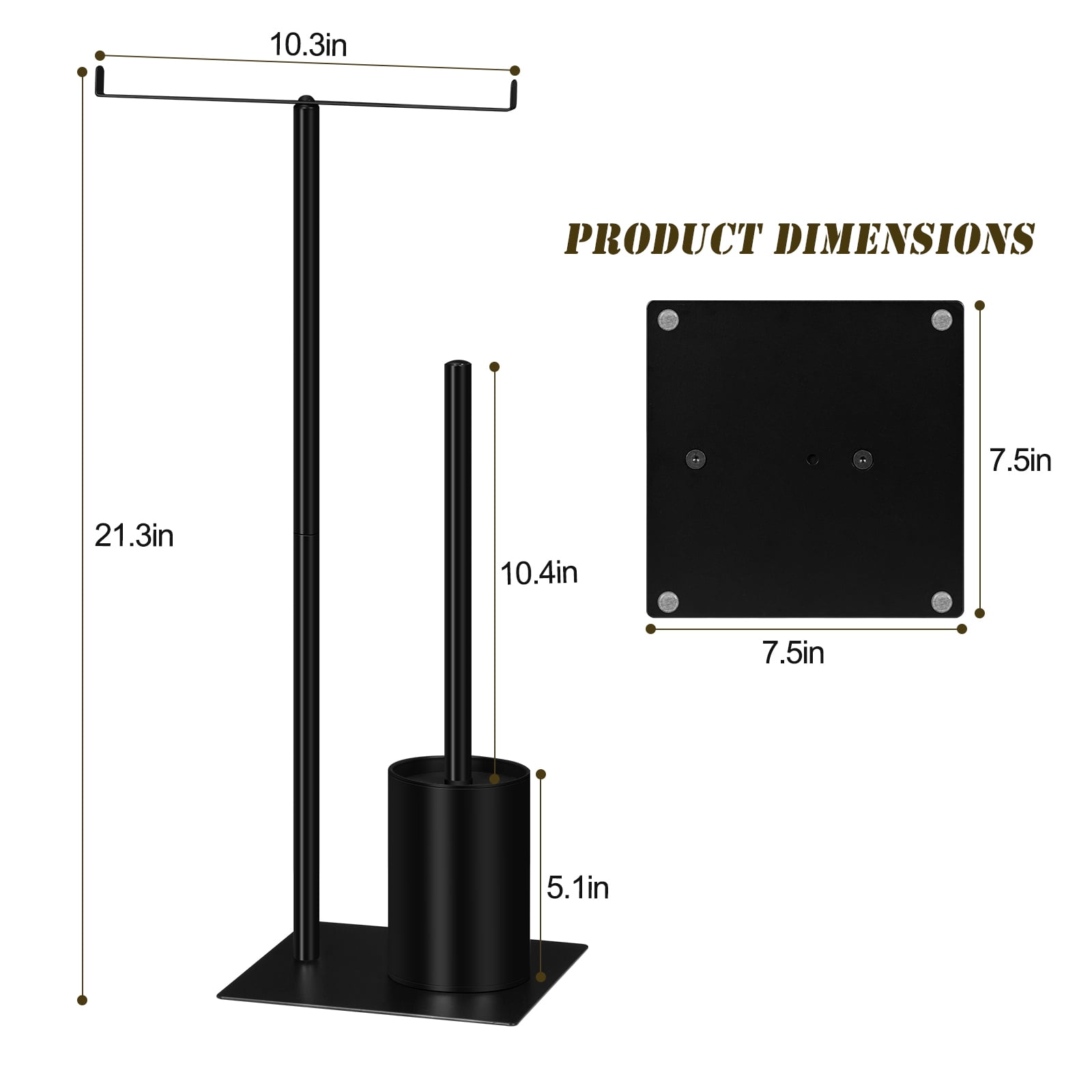 Freestanding Floor Toilet Paper Holder Metal with Toilet Brush Bathroom Black Set of 2