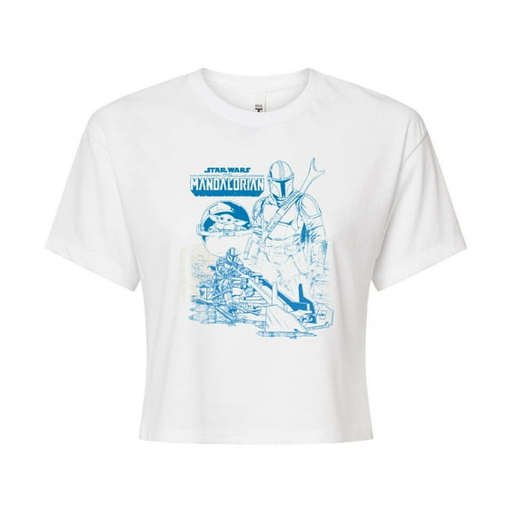 Star Wars - The Mandalorian Mando Sketchy - Juniors Cropped Short Sleeve Graphic T-Shirt