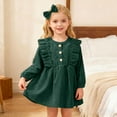 thumbnail image 3 of Fozruso Little Girls Fluffy Dresses Long Sleeve Corduroy Pinafore Dress And Headband For Baby Toddler Girls Ruffled Outfit With Snap Buttons Party Wear Sizes 18-24 Months, 3 of 5